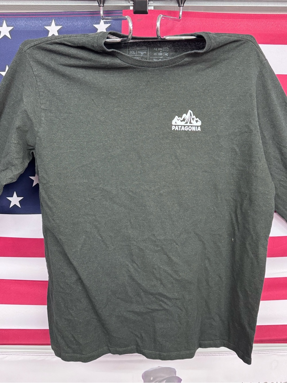 Patagonia Olive Green Long Sleeve Tee with Mountain Logo